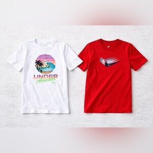 Boys Graphic Tee Bundle Red Nike White Under Armour Cotton Swoosh Youth Large XL